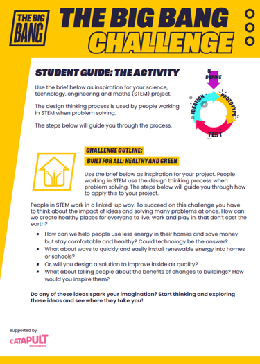 Graphic image of The Big Bang Challenge resource. Text reads 'Big Bang Challenge. Student Guide: The activity.'
