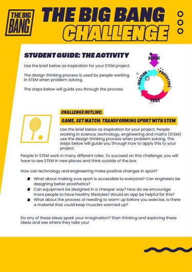 Graphic image of The Big Bang Challenge resource. Text reads 'Big Bang Challenge. Student Guide: The activity.'