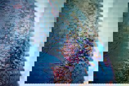 Close up of a part of a globe, focused on Europe