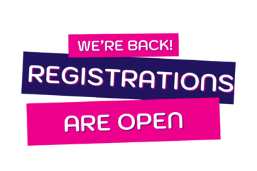 Banner which reads "We're back! Registrations are open"